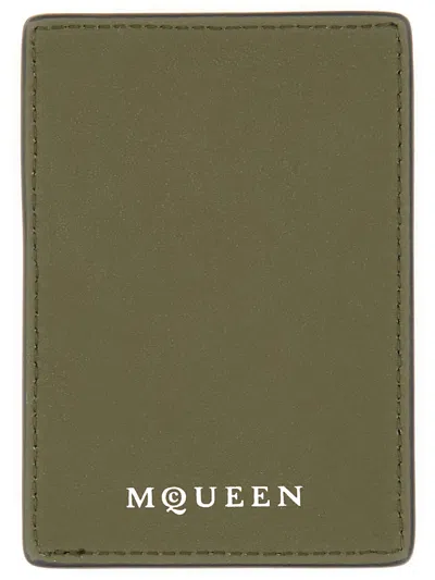 Alexander Mcqueen Skull Magnetic Card Case In Brown