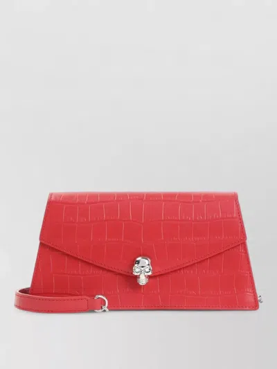 Alexander Mcqueen Skull Mini Clutch Bag Crocodile Emboss In Pink