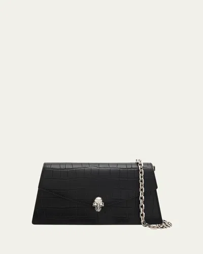 ALEXANDER MCQUEEN SKULL MINI CROC-EMBOSSED LEATHER TOP-HANDLE BAG