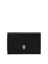 Alexander Mcqueen Skull Mini Croco Print Cross Body Bag In Black