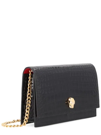 Alexander Mcqueen Skull Motif Calf Leather Clutch In Black