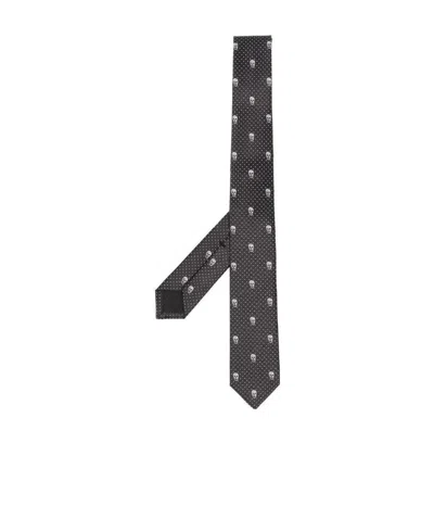 Alexander Mcqueen Skull Motif Jacquard Tie In Black