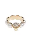 Alexander Mcqueen Crystal And Pearl Skull Rings In Gold