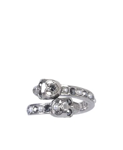 Alexander Mcqueen Skull Motif Ring In Gray
