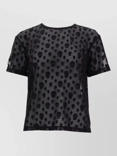 Alexander Mcqueen Skull Motif Sheer Round Neck T-shirt In Black
