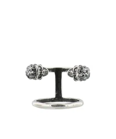 Alexander Mcqueen Skull Motif Twin Ring In Silver