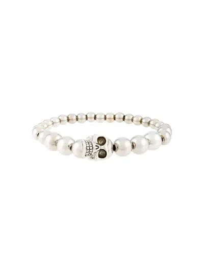 Alexander Mcqueen Skull Multi-bead Brass Bracelet In Silver