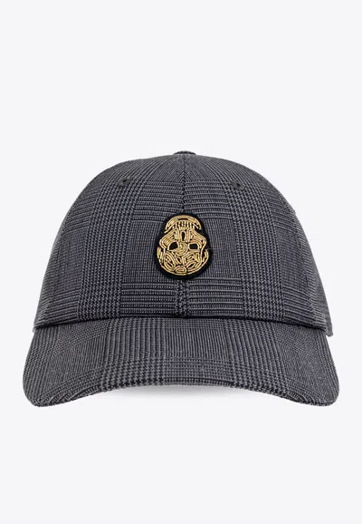Alexander Mcqueen Skull-patch Check-pattern Baseball Cap In Gray