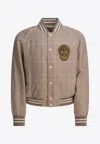 Alexander Mcqueen Skull Patch Prince Of Wales Bomber Jacket In Brown