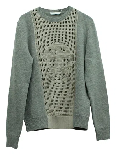 Pre-owned Alexander Mcqueen Skull-pattern Mesh-insert Sweater In Gray