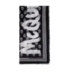 Alexander Mcqueen Shawl With Skull Pattern And Striped Border In Black
