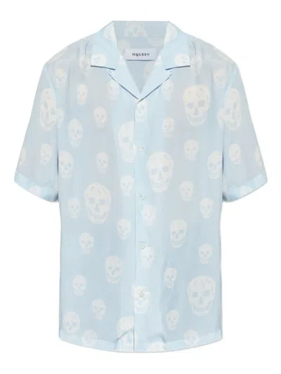 Alexander Mcqueen Printed Crepe De Chine Shirt Shirts Light Blue