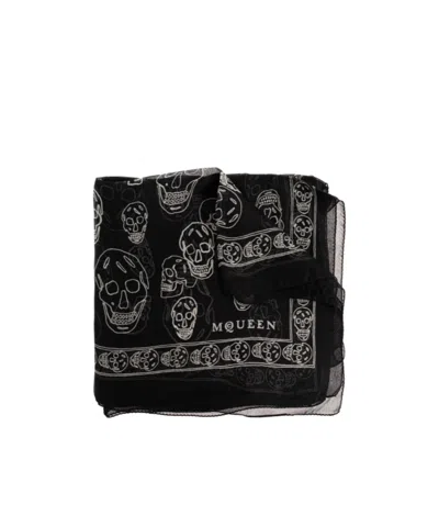 Alexander Mcqueen Skull Pattern Silk Scarf In Black