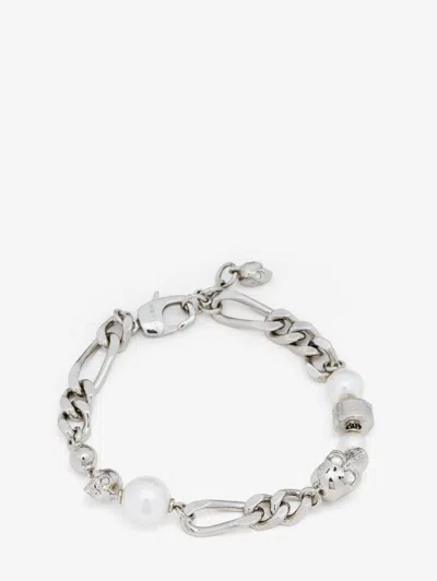 Alexander Mcqueen Skull Pearl Bracelet In Pink