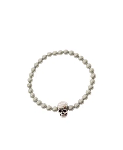 Alexander Mcqueen Skull Pearl Bracelet In Yellow