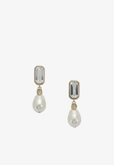 Alexander Mcqueen Skull Pearl Earrings In Gray