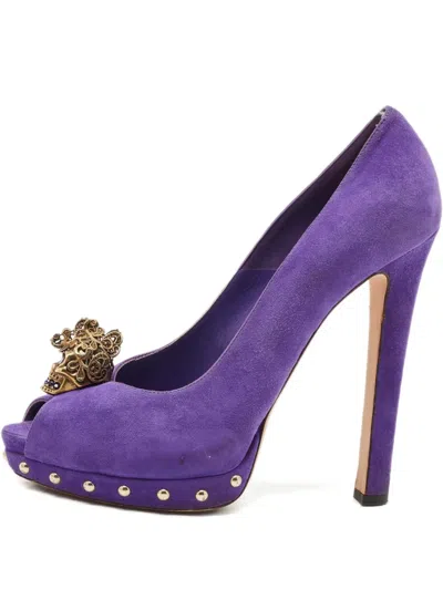 Pre-owned Alexander Mcqueen Skull Peep-toe Sandals In Purple