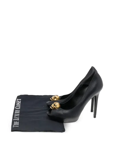 Pre-owned Alexander Mcqueen Skull Peep-toe Pumps In Black