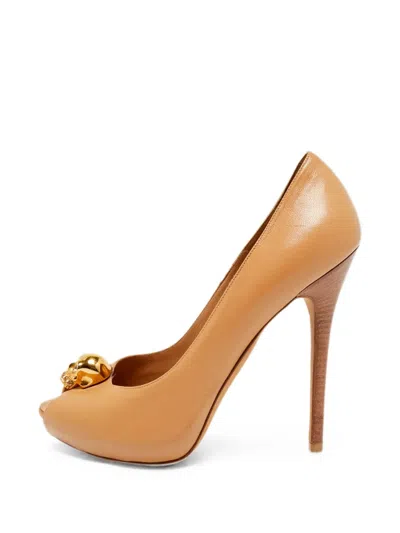 Pre-owned Alexander Mcqueen Skull Peep-toe Sandals In Neutral