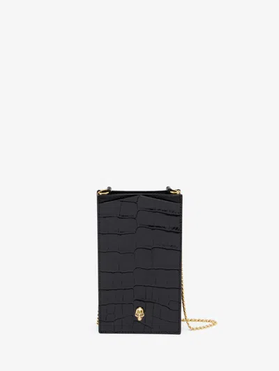Alexander Mcqueen Skull Phone Case With Chain In Black