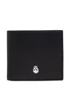 Alexander Mcqueen Calfskin Skull Bifold Card Holder In Black