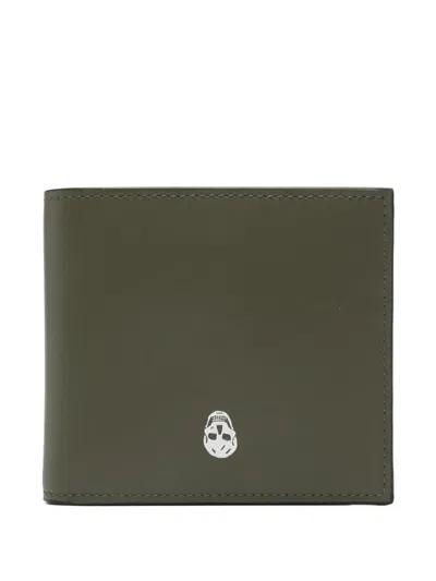 Alexander Mcqueen Skull-plaque Bi-fold Wallet In Green