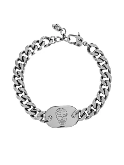 Alexander Mcqueen Skull-plaque Curb-chain Bracelet In Metallic