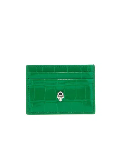 Alexander Mcqueen Skull-plaque Logo-print Cardholder In Green