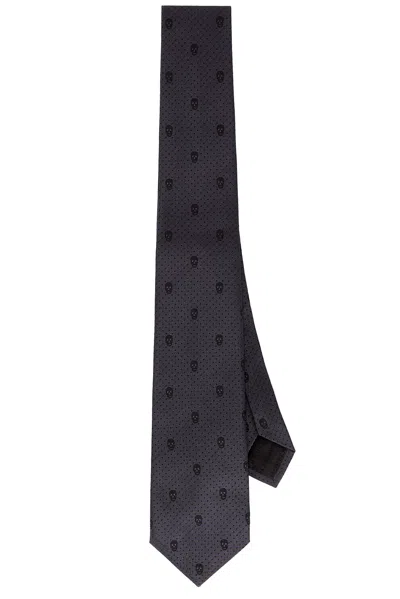 Alexander Mcqueen Skull Polka Dot Tie In Black
