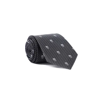 Alexander Mcqueen Skull Polka Dots Tie Unica In Black