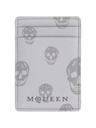 Alexander Mcqueen Skull Print Cardholder In Gray