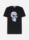 Alexander Mcqueen Solarized Skull Printed Cotton T-shirt In Black,multicolor