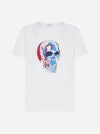 Alexander Mcqueen Solarized Skull Printed Cotton T-shirt In White,multicolor