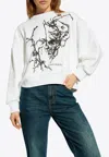 Alexander Mcqueen Boxy Cherry Blossom Skull Sweat In White