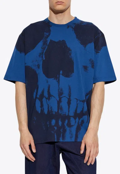 Alexander Mcqueen Skull-print Crewneck T-shirt In Blue