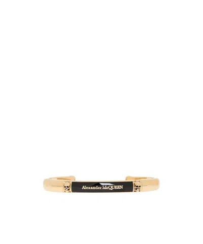 Alexander Mcqueen Skull-print Cuff Bracelet In Yellow