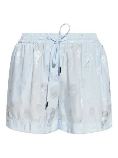Alexander Mcqueen Skull-print Drawstring Shorts In Blue