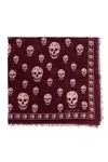 Alexander Mcqueen Fringed Skull Print Rectangular Scarf In Brown