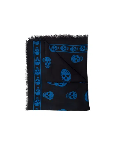 Alexander Mcqueen Skull-print Frayed Scarf In Black