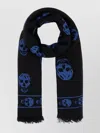 Alexander Mcqueen Skull Print Frayed Scarf In Black