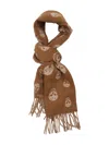 Alexander Mcqueen Skull-print Fringed Scarf In Brown