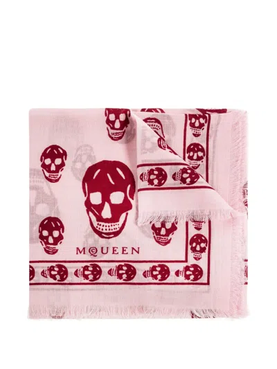 Alexander Mcqueen Skull-print Fringed Scarf In Pink