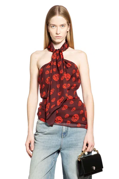 Alexander Mcqueen Skull Print Halterneck Top In Red