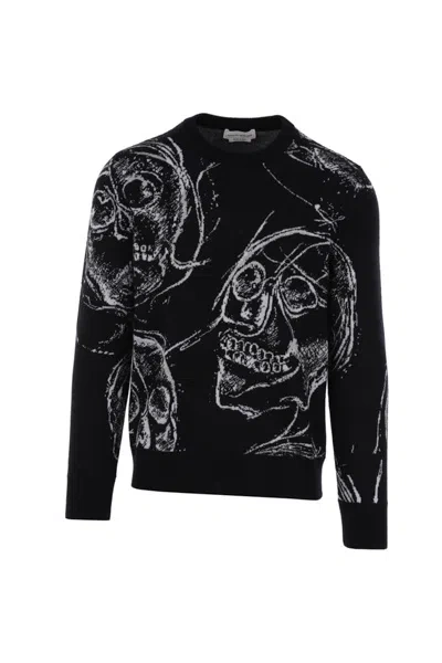 Alexander Mcqueen Skull-print Knitted Jumper In Black