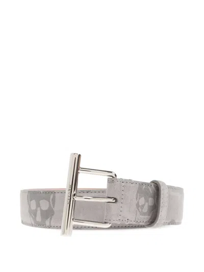 Alexander Mcqueen Skull-print Leather Belt In Neutral
