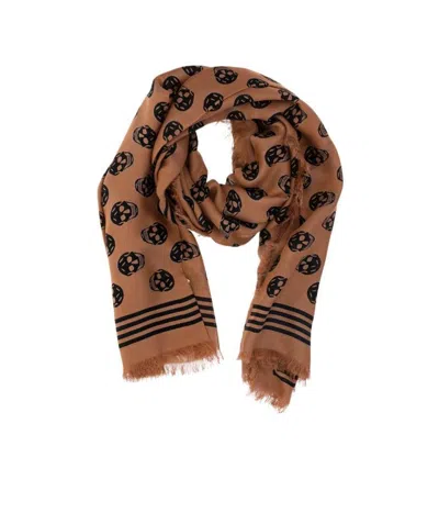 Alexander Mcqueen Skull-print Modal Scarf In Brown