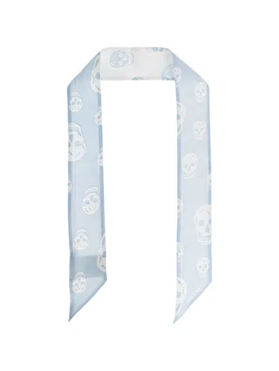 Alexander Mcqueen Skull-print Scarf In Blue