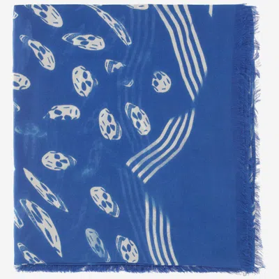 Alexander Mcqueen Skull Print Scarf In Blue