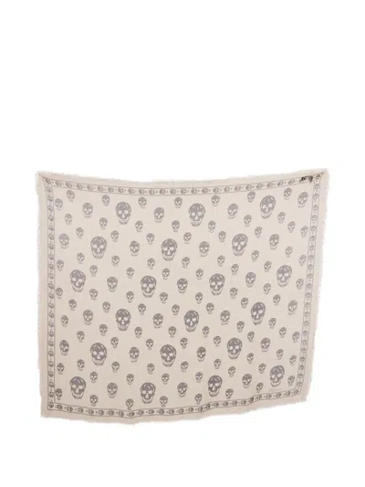 Pre-owned Alexander Mcqueen Skull-print Scarf In Neutral