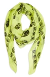 Alexander Mcqueen Skull Print Silk Scarf In Acid Yellow/black